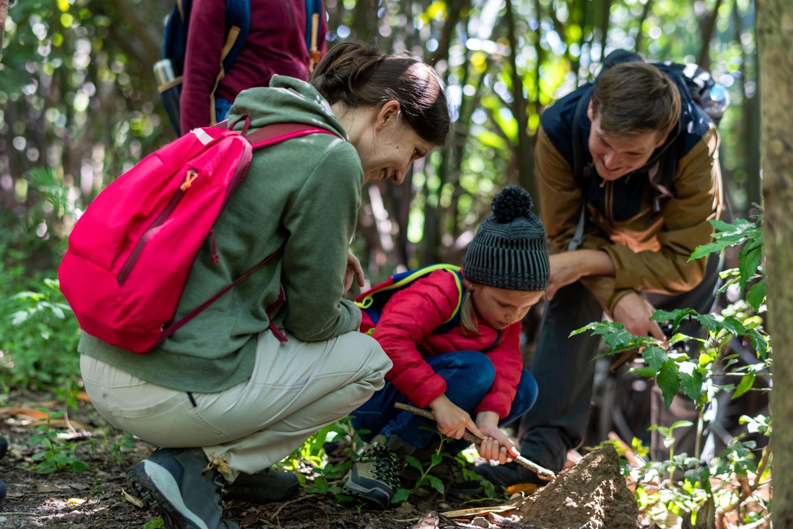 family on nature trail